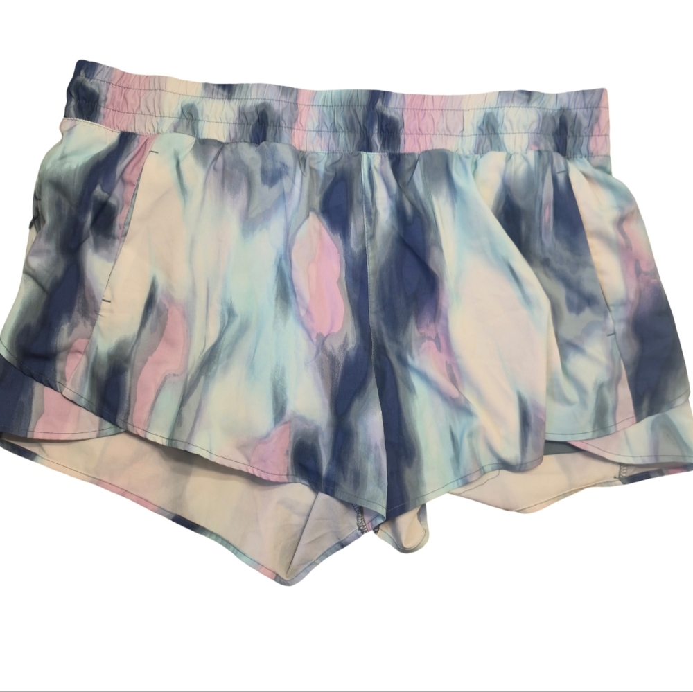 Avia Women's Layered Watercolor Athletic Shorts - Blue/Pink S XXL